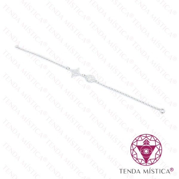 Pulseira Prata Com Duas Proteções Tetragrammaton e Nó da Bruxa