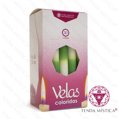 VELAS 20CM BRANCA/VERDE 20UNID