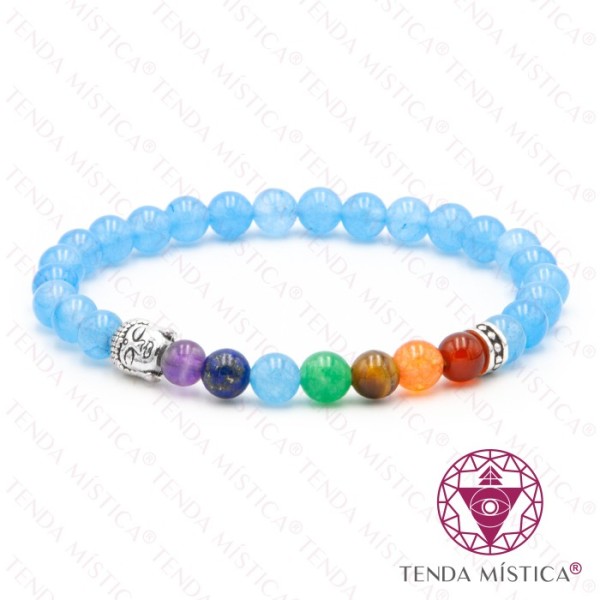 Pulseira Chakras Buddha Ágata Blue 6mm