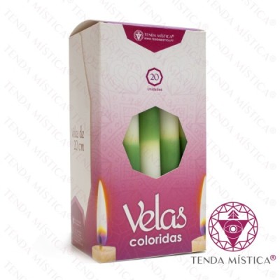 VELAS 20CM BRANCA/VERDE 20UNID