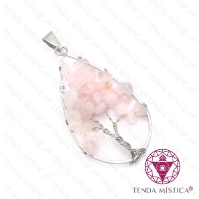 PENDENTE ÁRVORE CHIPS QUARTZO ROSA