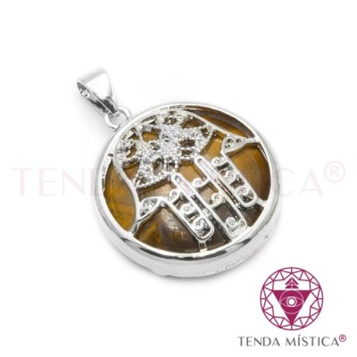 PENDENTE BOLA MÃO FATIMA OLHO TIGRE