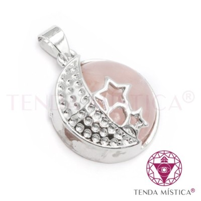 PENDENTE LUA ESTRELA QUARTZO ROSA