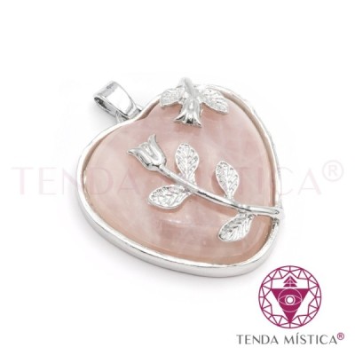 PENDENTE CORAÇÃO FLORIDO QUARTZO ROSA