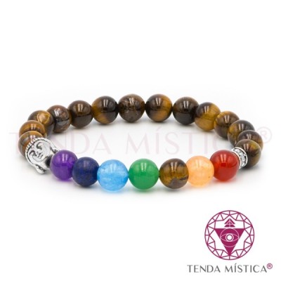 PULSEIRA CHAKRAS OLHO TIGRE 8MM