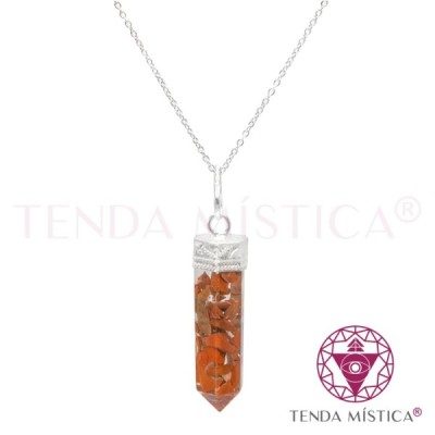 PEDRAS COLAR PONTA PRATEADO ORGONITE JASPE VERM
