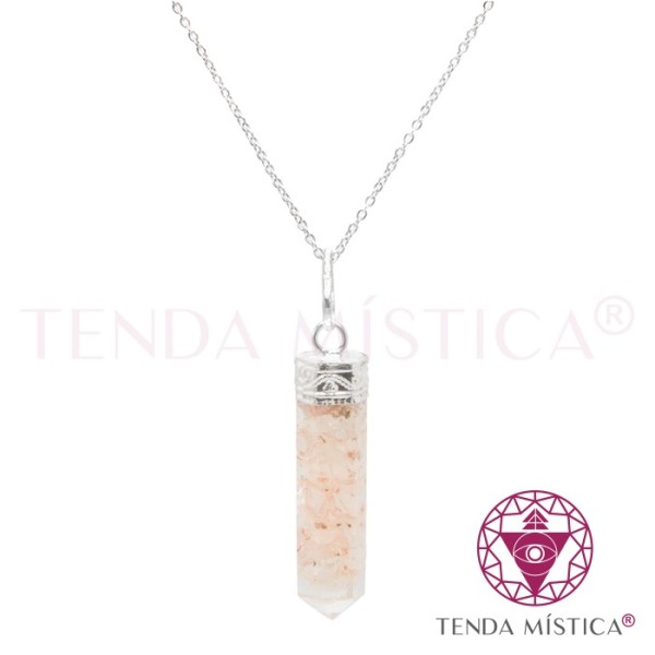Orgonite Colar Quartzo Rosa Ponta Biterminada Topo Prata