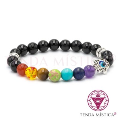 PULSEIRA CHAKRAS HAMSA ONIX 8MM