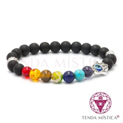 PULSEIRA CHAKRAS HAMSA ONIX MATE 8MM