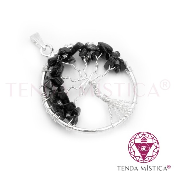 Pendente Metal Circulo Árvore Turmalina