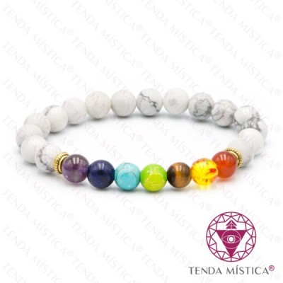 PULSEIRA CHAKRAS HOWLITA BRANCA 8MM