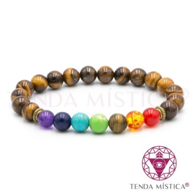 PULSEIRA CHAKRAS OLHO TIGRE 8MM