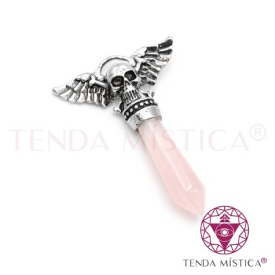 PENDENTE CETRO CAVEIRA QUARTZO ROSA