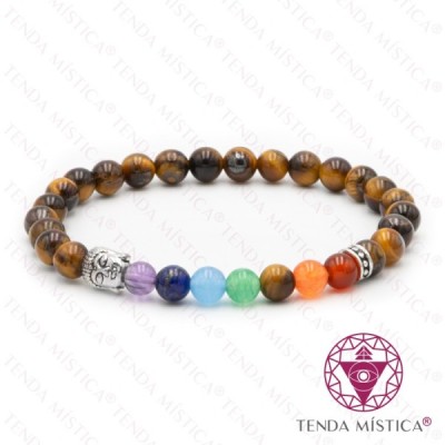 PULSEIRA CHAKRAS BUDA OLHO TIGRE 6MM
