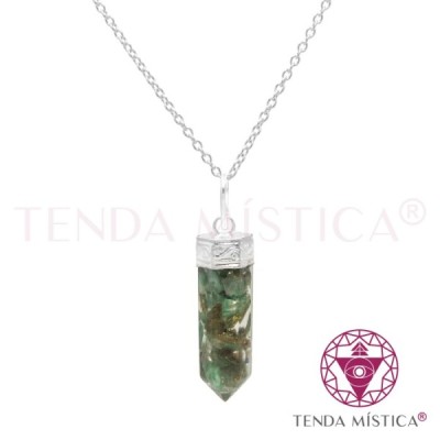 PEDRAS COLAR PONTA PRATEADO ORGONITE QUARTZO VERDE