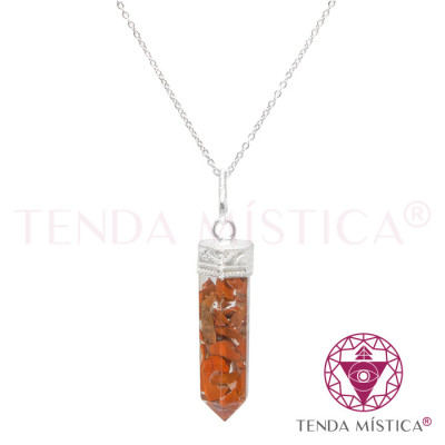 PEDRAS COLAR PONTA PRATEADO ORGONITE JASPE VERM