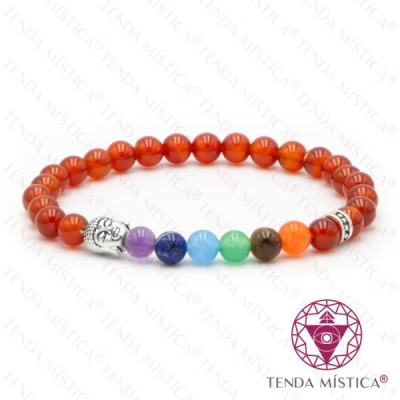 PULSEIRA CHAKRAS BUDA AGATA FOGO 6MM