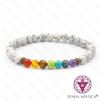 PULSEIRA CHAKRAS HOWLITA BRANCA 6MM