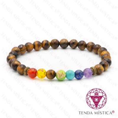 PULSEIRA CHAKRAS OLHO TIGRE 6MM