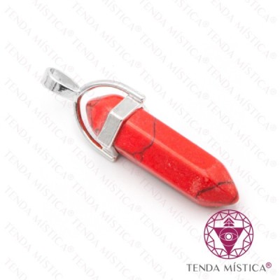 PENDENTE 2 PONTAS HOWLITE VERMELHA