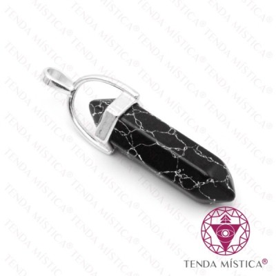PENDENTE 2 PONTAS HOWLITE NEGRA