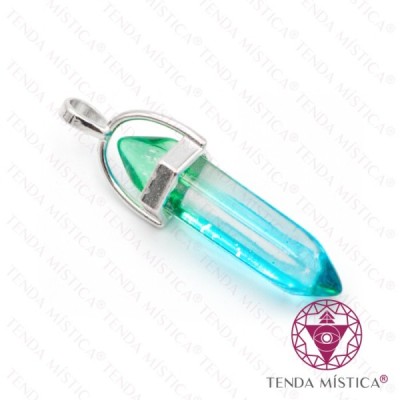 PENDENTE 2 PONTAS QUARTZO AURA AZUL