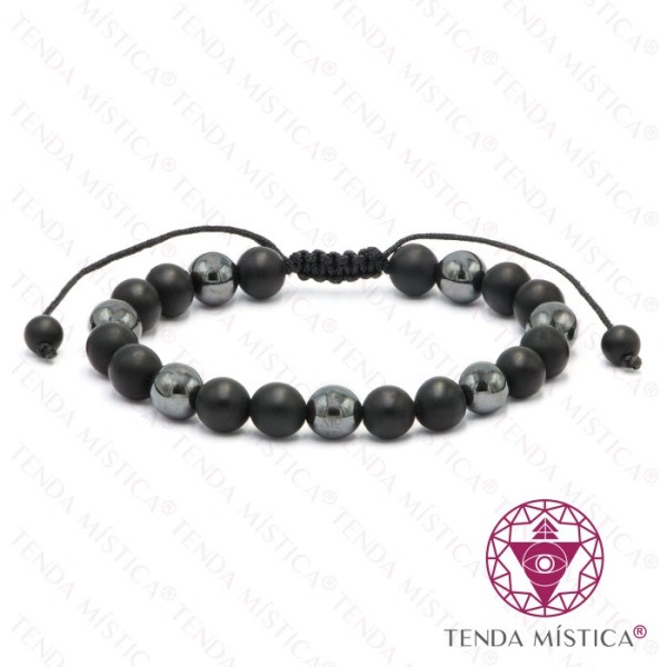 Pulseira Ajustável Vulcânica Polida e Hematite