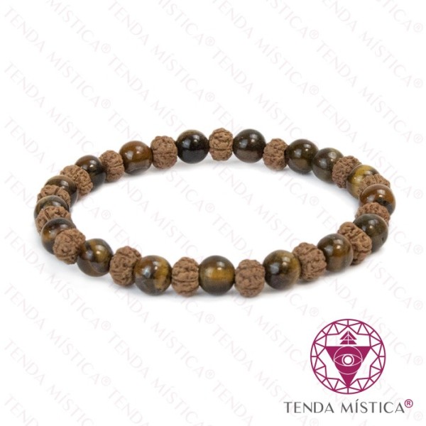 Pulseira Rudraksha + Olho de Tigre 6mm