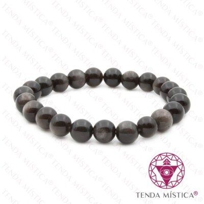 PULSEIRA OBSIDIANA PRATA 8MM