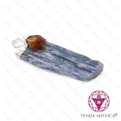 PENDENTE CIANITA AZUL C/B/PRATA PONTA CITRINO