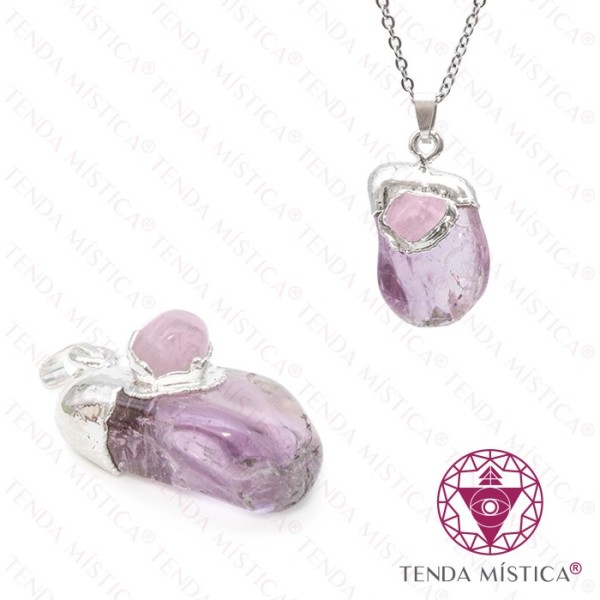 Pendente Ametista e Quartzo Rosa Banho Prata