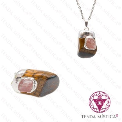 PENDENTE O. TIGRE ROLADO C/ QUARTZO ROSA