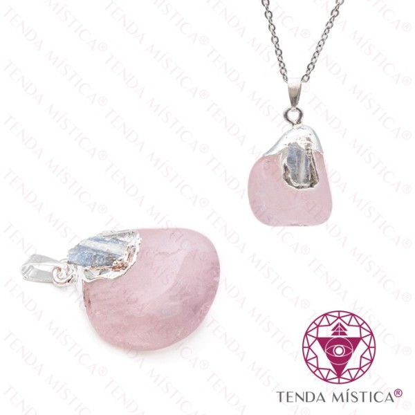 Pendente Quartzo Rosa e Turmalina Topo Prata
