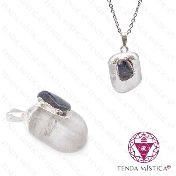 Pendente Quartzo Cristal e Sodalite Topo Prata