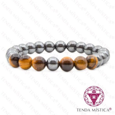 PULSEIRA HEMATITE E OLHO TIGRE 8MM