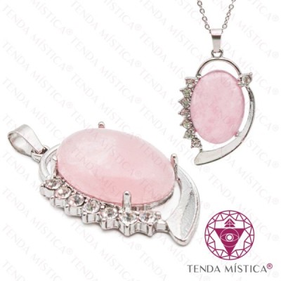 PENDENTE OVAL QUARTZO ROSA