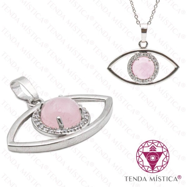 Pendente Olho Quartzo Rosa Prata