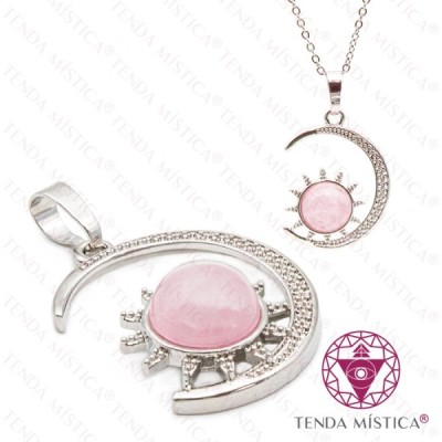 PENDENTE LUA / SOL QUARTZO ROSA