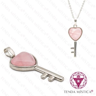 PENDENTE CHAVE/CORAÇAO Q. ROSA