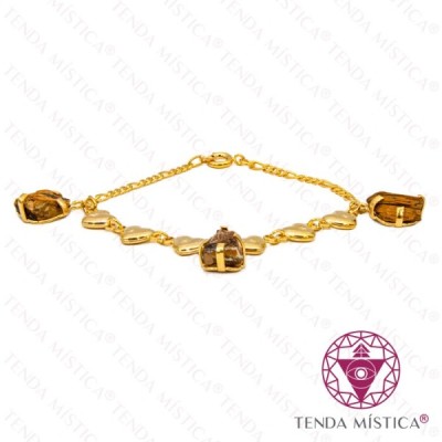 PULSEIRA C/ BANHO OURO PEDRAS VARIAS