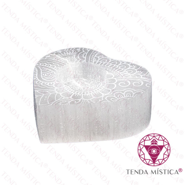 Selenite Castiçal Coração Mandala 10cm