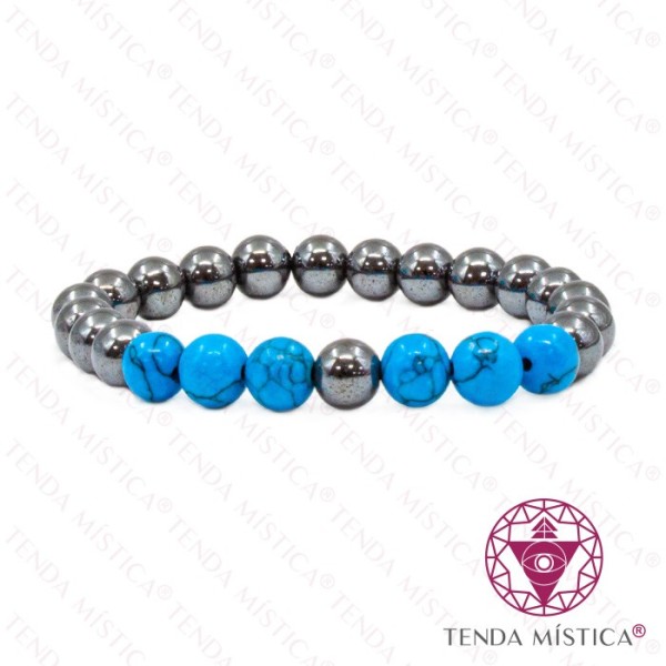 Pulseira Hematite + Howlita Azul 8mm
