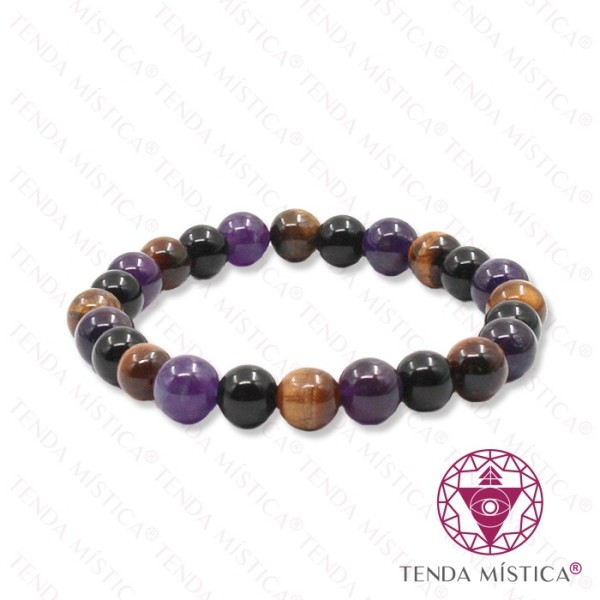 Pulseira Obsidiana Negra + Olho de Tigre + Ametista 8mm (Arrasa Tudo)