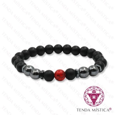PULSEIRA ONIX MAT C/ HEMATITE HOWLITA VERMELHA 8MM