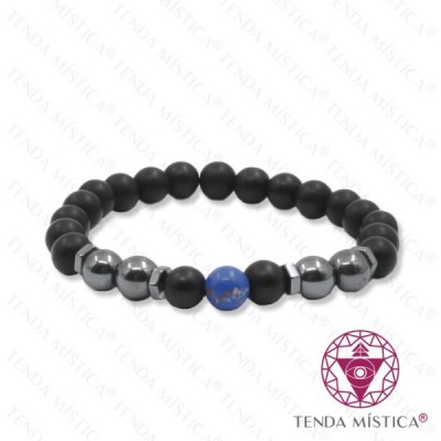 PULSEIRA ONIX MAT C/ HEMATITE  HOWLITA AZUL 8MM