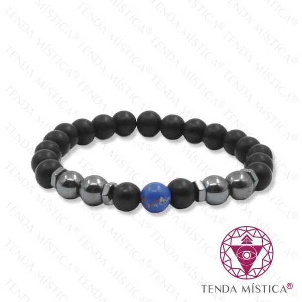 Pulseira Onix Matt + Hematite + Howlite Azul 8mm