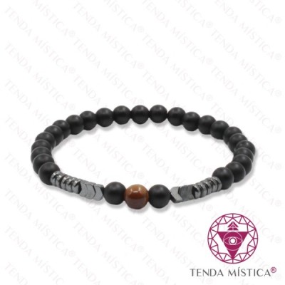 PULSEIRA ONIX MATT HEMATITE BOLA OLHO TIGRE 6MM