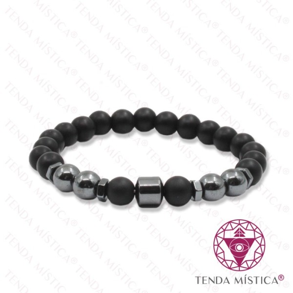 Pulseira Ónix Matt + Hematite Cilindro 8mm