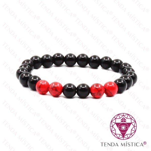 Pulseira Turmalina e Howlite Vermelha 8mm