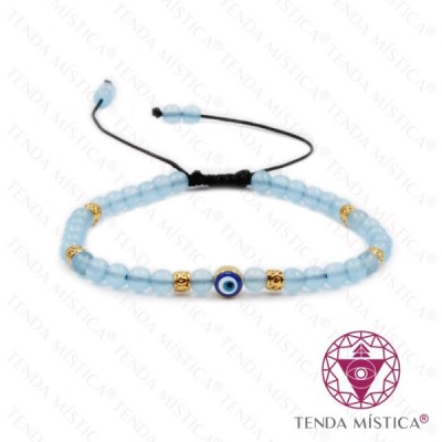 PULSEIRA ÁGUA MARINHA C/OLHO TURCO AJUSTAVEL